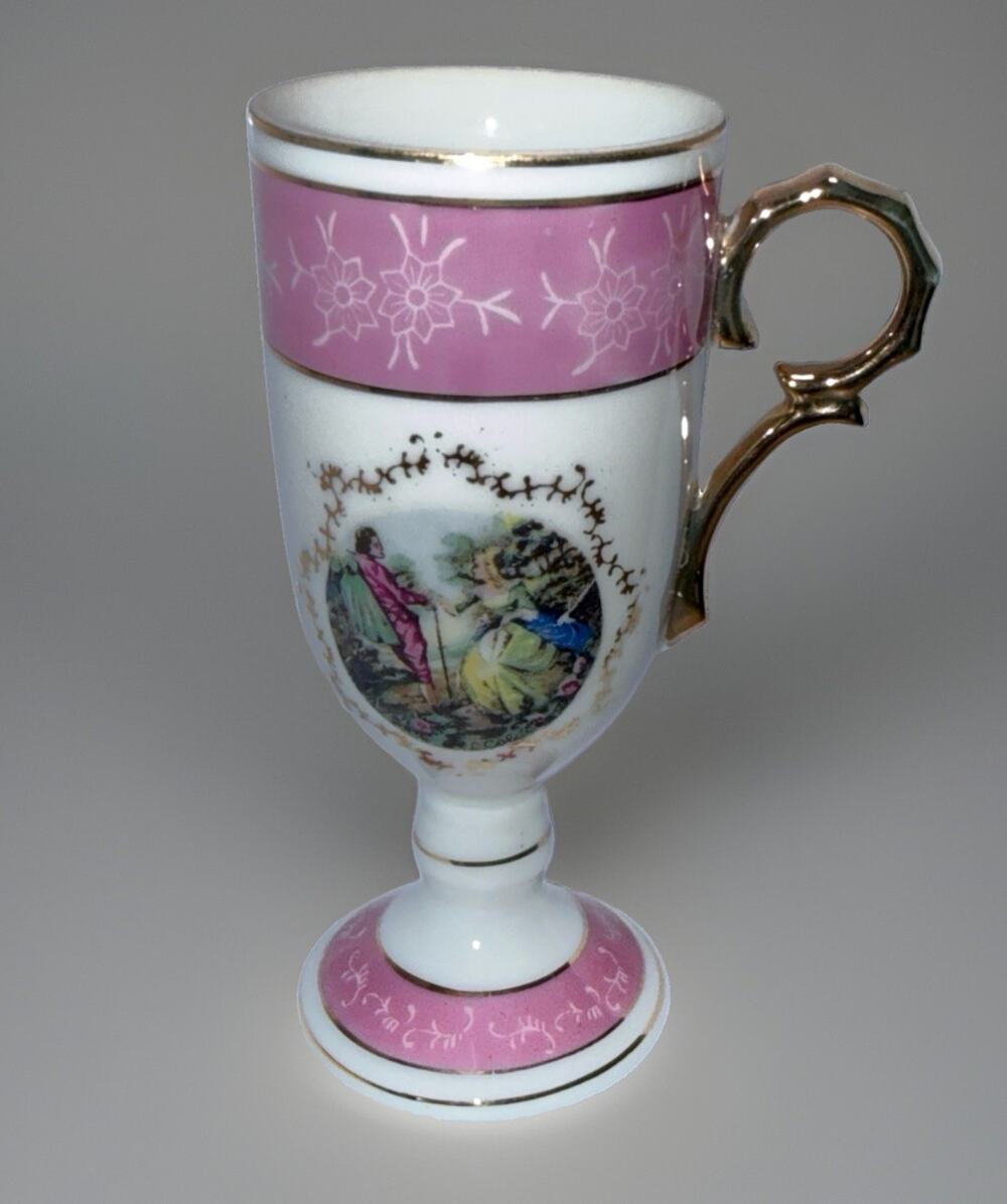 Vintage Arnart Creations Demitasse Cup Courtship Japan 1950’s Pink Gold 4.5x2”